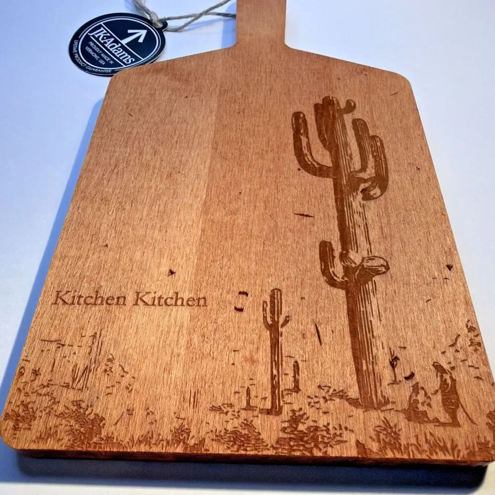 JK Adams Wooden Cutting Board Charcuterie Paddle Laser Engraved Cactus CA Custom